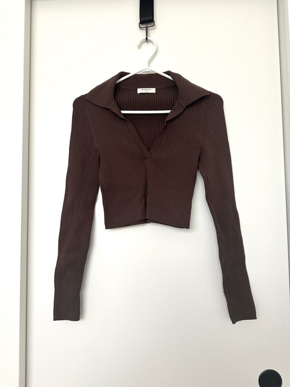 Babaton Rich Mocha Brown Sculpt Knit long sleeve top